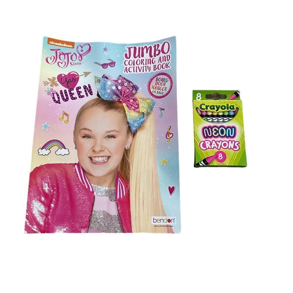 NEW Bundle JoJo Siwa Jumbo Coloring & Activity Book & Crayola Neon Crayons 8 pk